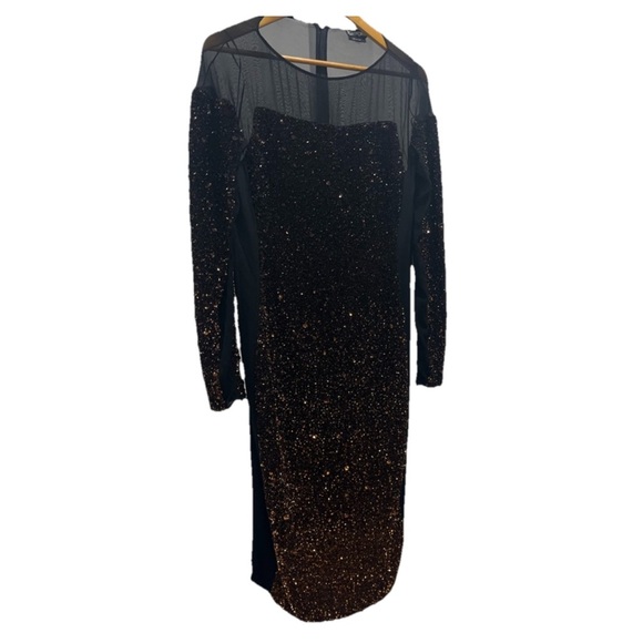 TOM FORD vintage black copper sequin ombré beaded mesh midi dress IT42 US6 NWT - Picture 3 of 15